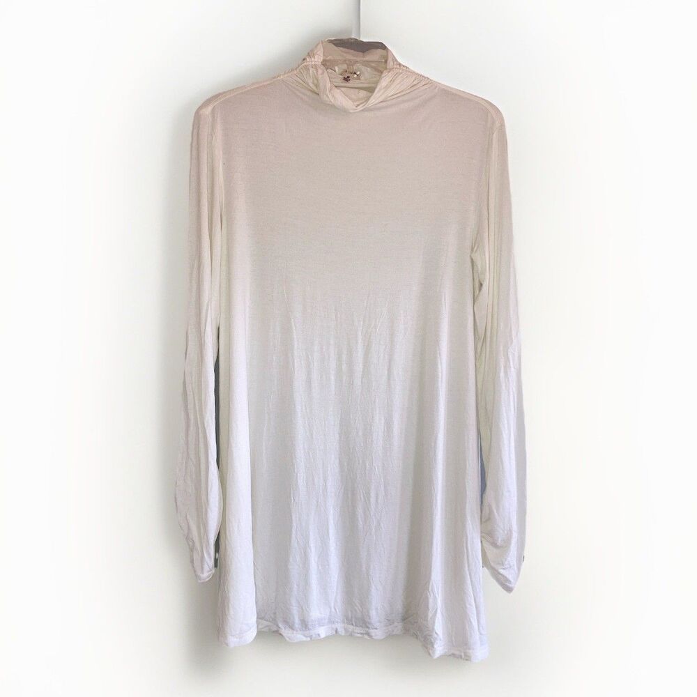 Sophie Max Womens Medium Cream Long Sleeve Mock Neck Neutral Tunic Stretch